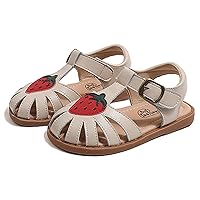 WUIWUIYU Toddlers Little Girls T-Strap Hook&Loop Dress Strawberry Summer Shoes Closed Toe Sandals