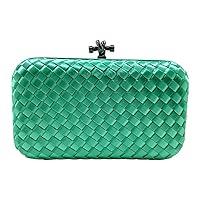 Woven Bags for Women, Satin Crossbody Purse Evening Clutch with Detachable Chain Prom, Party, Wedding (Green)