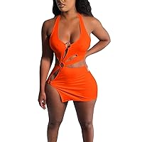 Spring Plus Size Dresses,Women Solid Mini Dress Hollow Out Sexy Neck Club Dress Women Summer Casual Dress Long