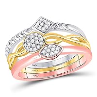TheDiamondDeal 10kt Tri-Tone Gold Womens Round Diamond Stackable Ring 3-Piece Set 1/5 Cttw