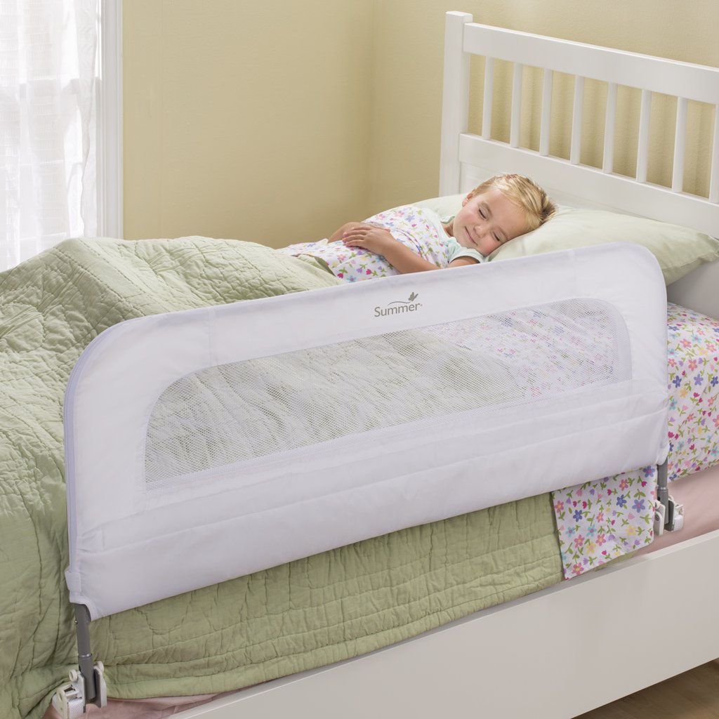 Summer® Single Fold Safety Bedrail, White, Metal and Fabric Bedrail for Toddlers, 42.5” Long, Fits Twin, Full, and Queen Beds and Accommodates Thick Mattresses and Platform Beds