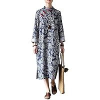 Cotton Linen Cheongsam Qipao Loose Chinese Style Dress for Women