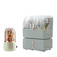 Large Makeup Organizer with Brush Holder, Makeup and Skincare Organizer for Vanity, Cosmetics Skincare Organizers with Lid and Drawers for Countertop, Bathroom, Dresser, Ideal Gifts for Women