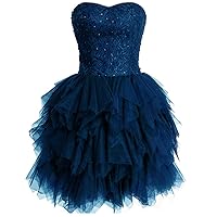 VeraQueen Women's Short Strapless Cocktail Dress Tulle Backless Homecoming Dress