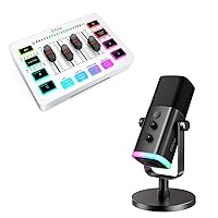 FIFINE XLR/USB Dynamic Microphone and Gaming Streaming PC Mixer Set,Computer Mic with RGB Light,Mute Button,Audio Mixer with XLR Microphone Interface Kit for Video/Game Voice/Podcast(AM8+SC3W)