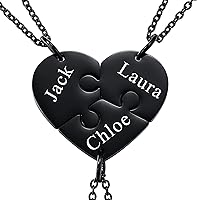 Personalized Necklace for Men/Women, Couple/Friendship Necklace for 2/3/4/5 Pieces, Black/Silver Heart Puzzle Piece Necklace Sets, Name/Text Engraving Stainless Steel Necklace