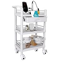 Mobile Medical Trolley Cart Portable 3-Tier Professional Cart 220 Lbs Load Utility Cart for Ultrasound Scanner Esthetician Cart with Drawer Lockable Rolling Wheels for Hospital Dental Clinic Home