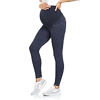 HOFISH Maternity Denim Leggings Over The Belly Seamless Comfy Pregnancy Faux Jeans Pants with Pockets