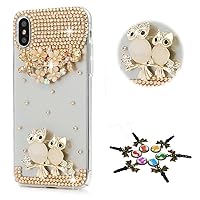 STENES Sparkle Case Compatible with Samsung Galaxy Note 10 Plus - Stylish - 3D Handmade Bling Flowers Floral Night Owl Rhinestone Crystal Diamond Design Cover Case - Champagne