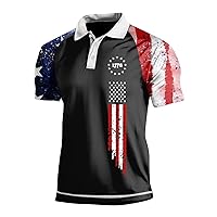 WENKOMG1 Mens Polo Shirt Quick Dry Raglan Sleeve 4th of July 1778 Printed Shirt Stars and Strips Lightweight Pullover