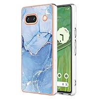 XYX Case Compatible with Google Pixel 7a, Electroplated Marble TPU Slim Full-Body Stylish Shockproof Protective Case Cover for Pixel 7a, Blue