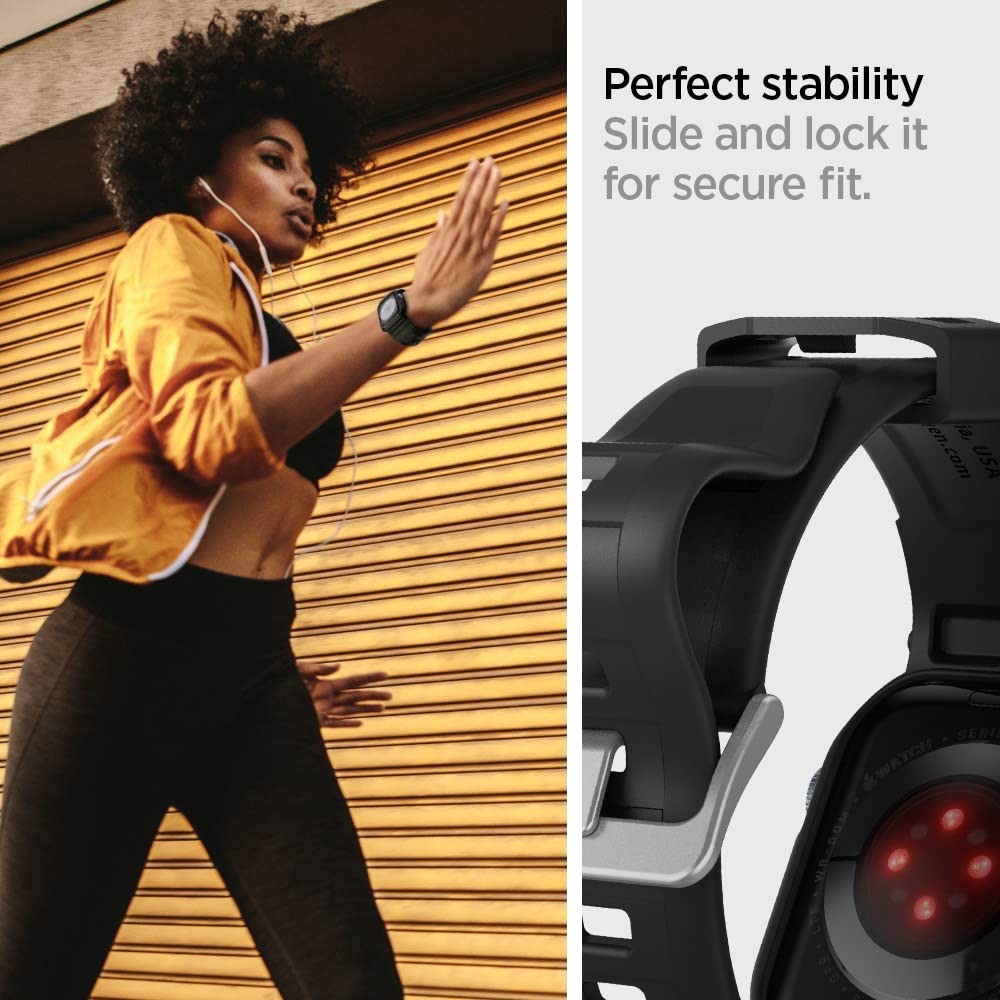 Spigen Rugged Armor Pro Compatible with Apple Watch Case with Band Series 8/7 (45mm) and Series SE2/6/SE/5/4 (44mm) - Black
