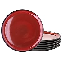 Ceramic Plates Set of 6, 8.5 Inch Reactive Glaze Light Weight Porcelain Salad Plates,Modern Shape Dinnerware Dishes Set for Microwave& Dishwasher &Oven Safe,Scratch Resistant-Orange Red