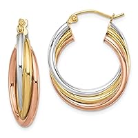 925 Sterling Silver Polished Hinged post Tri Color Gold Plated Hoop Earrings Measures 21x24mm Wide 6mm Thick Jewelry for Women