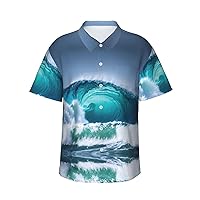 Ocean Wave Men's Casual Button-Down Hawaiian Shirts â€“ Funky Tropical Summer Outfits â€“ Retro Printed Beach Wear for Men