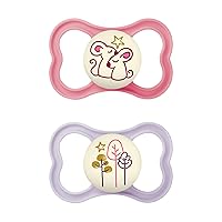 MAM Air Night Pacifiers (1 Sterilizing Pacifier Case), MAM Sensitive Skin Pacifier 6+ Months, Glow in the Dark Pacifier, Best Pacifier for Breastfed Babies, Baby Girl Pacifiers, 6-16 (Pack of 2)
