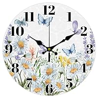 CHGCRAFT 12inch Daisies Wall Clock Silent Wooden Round Clock Battery Operated Flower Wall Clock for Home Decor Living Room Kitchen Office