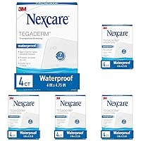 Nexcare Tegaderm Waterproof Transparent Dressing, Dirtproof, Germproof, Provides Protection to Minor Burns, Scrapes, Cuts, Blisters and Abrasions, 4 x 4.75 in, 4 Count (Pack of 5)