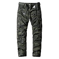 Men's Camo Hiking Cargo Pants Casual Lightweight Multi Pocket Pants Straight Outdoor Military Trousers No Belt