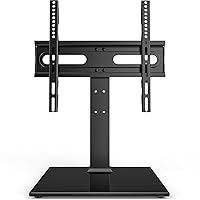 Universal TV Stand - Table Top TV Stand for 27-60 inch LCD LED TVs - 9 Level Height Adjustable TV Base Stand with Tempered Glass Base & Wire Management, VESA 400x400mm