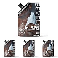 Bevel Exfoliating Body Wash for Men, Dark Cassis Scent with Charcoal and Moisturizing Argan Oil, On-The-Go Pouch, Travel Essentials, TSA Friendly, 3.4oz (Pack of 4)