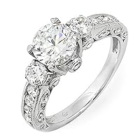 2.10ct GIA Round Cut Diamond Three Stone Engagement Ring in Platinum