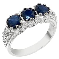 925 Sterling Silver Real Genuine Sapphire Womens Band Ring