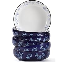 Artisanal Ceramic Pasta Bowl Set, 40 Oz Pasta Bowl Set of 6, Large Colorful Salad Pasta Bowls - Sakura Floral Series Midnight Blue Porcelain Pasta Bowls - Ready to Wrap Gift