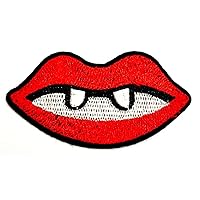 Devil Lips Vampire Cartoon Sew Iron on Patch Embroidered Applique Craft Handmade Clothes Dress Plant Hat Jean Sticker Red Lips Fashion Patches Decorative Repair