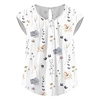 Summer T Shirts for Women Peplum Tops for Women 2024 Summer Casual Fashion Print Bohemian Loose Fit with Short Sleeve Round Neck Shirts White Small