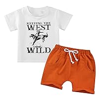 Infant Baby Boy Summer Clothes Western Toddler Boy Outfit Cow Print Short Sleeve T Shirt Tops Solid Shorts Set