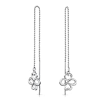 Inspirational Heart Clover Flower Celestial Star Chain Threader Earrings For Women Teen .925 Sterling Silver U Stabilizer Hook