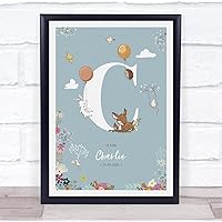 The Card Zoo New Baby Birth Details Christening Nursery Woodland Animals Initial C Gift Print