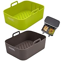 Silicone Reusable Air Fryer Liners for Ninja DZ201/DZ550 10 QT Foodi Smart XL, NEWITEE BPA Free Platinum Silicone Air Fryer 2 Basket Liners, Rectangle Dual Air Fryer Liners Tray with Handle - 2 Pack