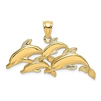 14k Gold Dolphins Swimming Four/High Polish Charm Pendant Necklace Jewelry for Women