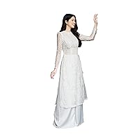 My Way Ao Dai Story from Vietnamese Style Dresses White Lace Ideas Gifts for Women/Girl/Lady Dress Gifts On Mother's Day Anniversary Lunar New Year, Medium-XX-Large