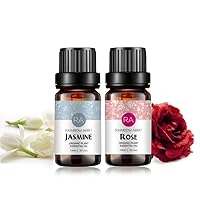 Rose Jasmine Essential Oil Set Aroma 100% Pure Organic Oils for Diffuser, Massage, Skin- 2 x 10ml