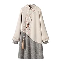 Long Sweatshirt Chinese Dress Spring and Autumn Women' Loose Embroidered Cheongsam Casual Suit Hooded Sweater
