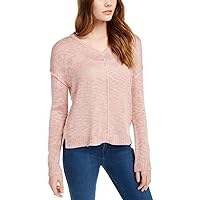 Pink Rose Womens Juniors V-Neck Button Back Sweater