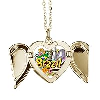 Soccer Oscar Niemeyer Brazil Graffiti Folded Wings Peach Heart Pendant Necklace, ys/m