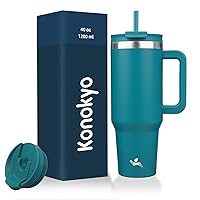 40 oz Tumbler with Handle and 2 Straws,2 in 1 Lid Insulated Water Bottle Stainless Steel Travel Coffee Mug,Blue