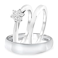 1/4 Ct Round Cut D/VVS1 Diamond His & Her Wedding Trio Ring Set 14K White Gold Fn