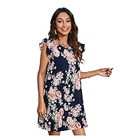 TINMIIR Women's Summer Dresses Round Neck Butterfly Sleeve Floral Print Ruffle Armhole Dress