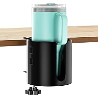 Deeper Desk Cup Holder, OOKUU Anti-Spill Cup Holder for Desk or Table, Sturdy and Durable, Easy to Install, Enough to Hold Coffee Cups, Water Bottles, Gaming PC Office Accessories, Black