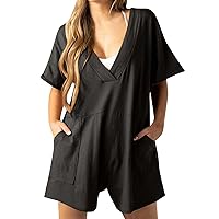 Summer Rompers for Women 2024 Casual V Neck Short Jumpsuits Athletic Workout Overalls Hot Short Tee Shirt Romper Shorts