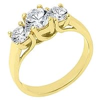 14k Yellow Gold 1.51 Carats Round Past Present Future 3 Stone Diamond Ring