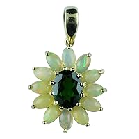 Carillon Chrome Diopside Natural Gemstone Oval Shape Pendant 925 Sterling Silver Party Jewelry | Yellow Gold Plated