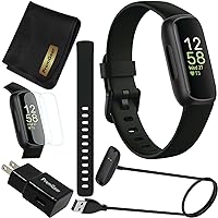 Fitbit Inspire 3 Health & Fitness Activity Tracker (Black) with Workout Intensity, Sleep Tracking, Heart Rate, S & L Bands, 3.3foot Charging Cable, Wall Adapter, Screen Protectors & PremGear Cloth