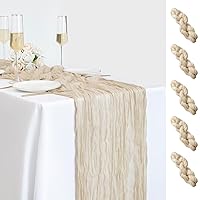 5 Pack Beige Cheesecloth Table Runner, 35x120 Inch 10FT Long Gauze Cheese Cloth Table Runner for Baby Shower Wedding Birthday Party Table Decor