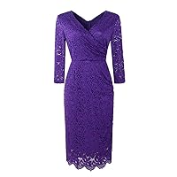 European and American Spring Novelties Cross v Neckline Hand Cut Pencil Dress with Floral lace-Purple_XXL